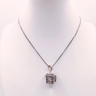 LOT 5: Sterling Silver Box Chain Necklace with Silver-Tone Prayer Box Pendant