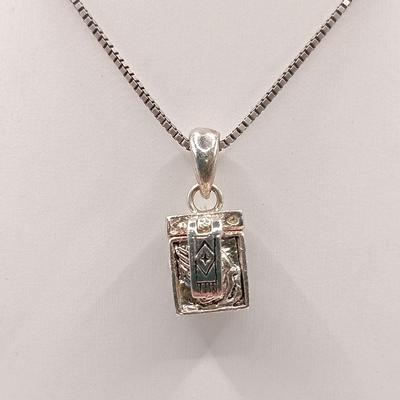 LOT 5: Sterling Silver Box Chain Necklace with Silver-Tone Prayer Box Pendant