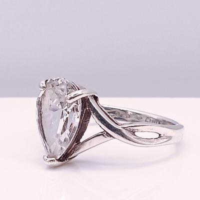 LOT 6: Sterling Silver Ring with Pear Shaped Cubic Zirconia Stone 3.6gtw Size 7