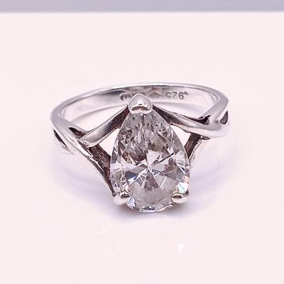 LOT 6: Sterling Silver Ring with Pear Shaped Cubic Zirconia Stone 3.6gtw Size 7