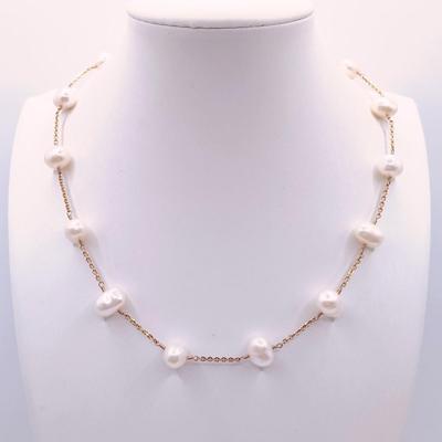 LOT 8: Cultured Fresh Water Pearl and 585 Gold Necklace 16.58gtw
