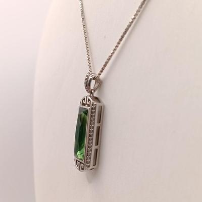 LOT 10: Diamond and Gemstone Sterling Silver Pendant on 925 Chain 6.2gtw
