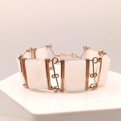 LOT 11: Vintage Gold-Tone Wire and Lucite Jewelry Set with Opalescent Plastic Teardrop Lariat