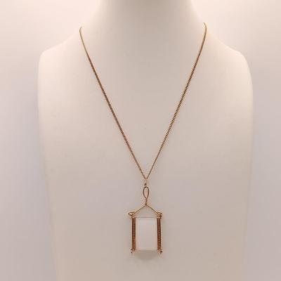LOT 11: Vintage Gold-Tone Wire and Lucite Jewelry Set with Opalescent Plastic Teardrop Lariat