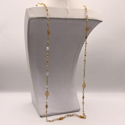 LOT 11: Vintage Gold-Tone Wire and Lucite Jewelry Set with Opalescent Plastic Teardrop Lariat