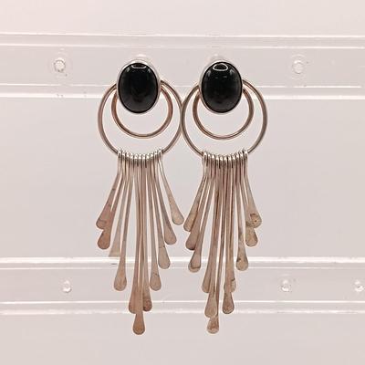 LOT 124: Sterling 925 Silver and Black Stone Earrings 13.3gtw
