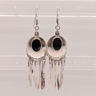 LOT 124: Sterling 925 Silver and Black Stone Earrings 13.3gtw