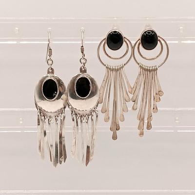 LOT 124: Sterling 925 Silver and Black Stone Earrings 13.3gtw