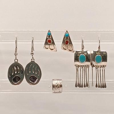 LOT 125: Sterling 925 Silver Native American Earrings 15.2gtw
