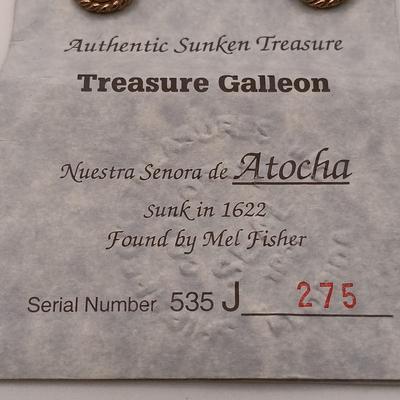 LOT 131: Treasure Salvors Inc. Silver Ingot Recovered from the Nuestra Senora de Atocha in Earrings with COA