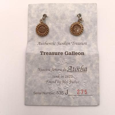 LOT 131: Treasure Salvors Inc. Silver Ingot Recovered from the Nuestra Senora de Atocha in Earrings with COA