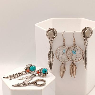 LOT 132: Sterling 925 Silver Native American Earrings 15.6gtw