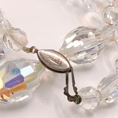 LOT 135: 20" Two strands of Aurora Borealis Crystal Beads, one with Diamond and Silver Clasps