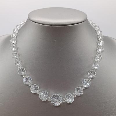 LOT 135: 20" Two strands of Aurora Borealis Crystal Beads, one with Diamond and Silver Clasps