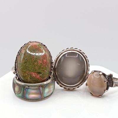 LOT 138: Set of (4) 925 Sterling Silver and Gemstone Rings 24.3gtw