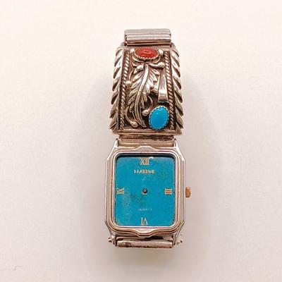 LOT 142: STC Sterling Navajo Skyway Trading Co. Native Wrist Watch 60gtw