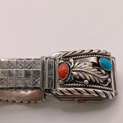LOT 142: STC Sterling Navajo Skyway Trading Co. Native Wrist Watch 60gtw