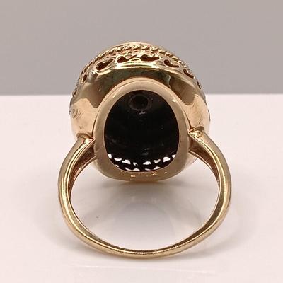 LOT 143: Diamond and Black Onyx 14K Gold Ring 3.53gtw Size 5