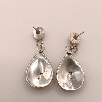 LOT 145: Sterling 925 Silver & Coral Native American Earrings 11.9gtw