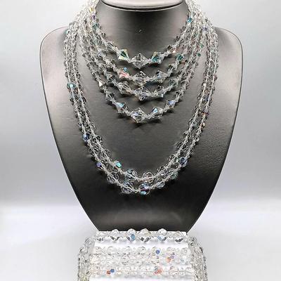 LOT 163: Set of (3) Vintage Aurora Borealis Bead Necklaces
