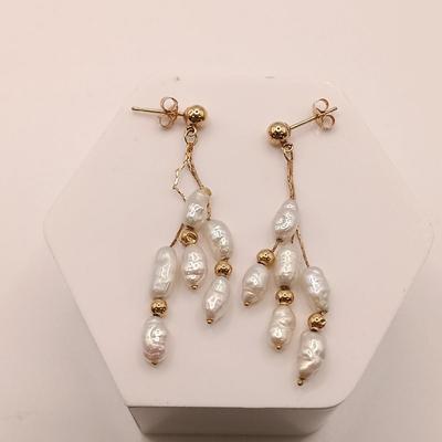 LOT 166: Vintage 14K Gold and Freshwater Pearl Earrings with Hematite and Citrine-Tone Earrings