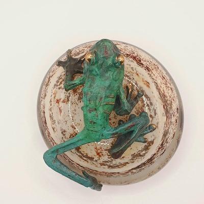 LOT 167: Dan Chen Signed Bronze Sculpture Frog on Art Glass