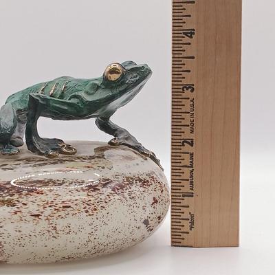 LOT 167: Dan Chen Signed Bronze Sculpture Frog on Art Glass