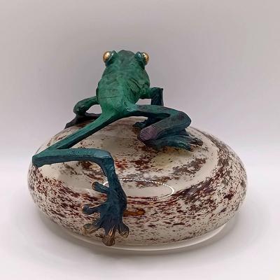 LOT 167: Dan Chen Signed Bronze Sculpture Frog on Art Glass