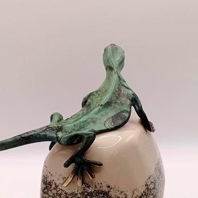 LOT 168: Michael Storey Signed Bronze and Stone Sculpture Lizard