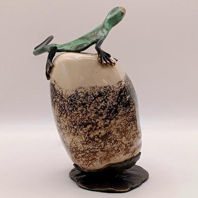 LOT 168: Michael Storey Signed Bronze and Stone Sculpture Lizard