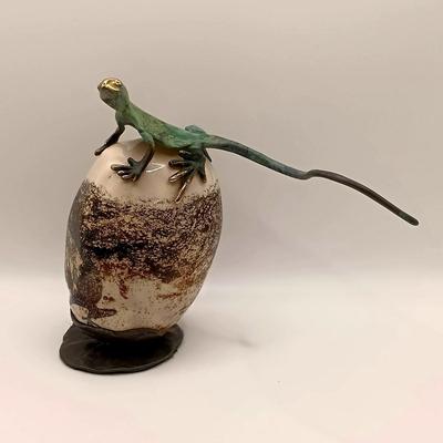 LOT 168: Michael Storey Signed Bronze and Stone Sculpture Lizard