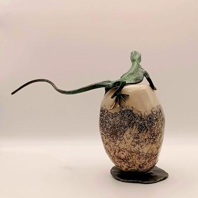 LOT 168: Michael Storey Signed Bronze and Stone Sculpture Lizard