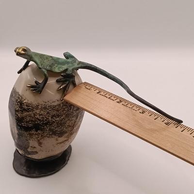 LOT 168: Michael Storey Signed Bronze and Stone Sculpture Lizard