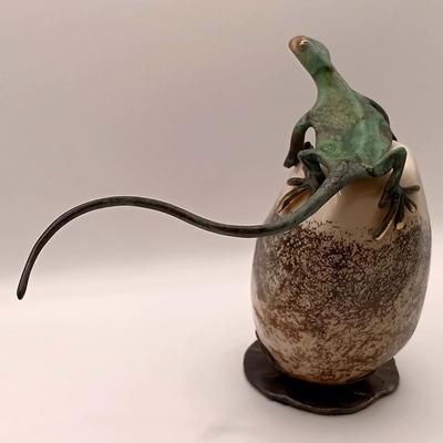 LOT 168: Michael Storey Signed Bronze and Stone Sculpture Lizard