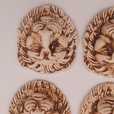 LOT 169: Antique Carved Wood Architecture with Small Plaster Lion Reliefs