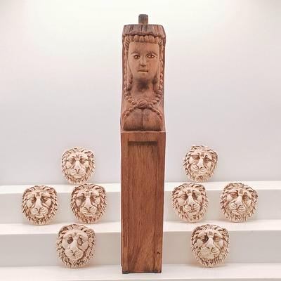 LOT 169: Antique Carved Wood Architecture with Small Plaster Lion Reliefs