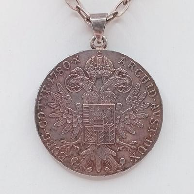 LOT 170: 90% Silver 1780 Maria Theresa Thaler Spanish Coin Pendant