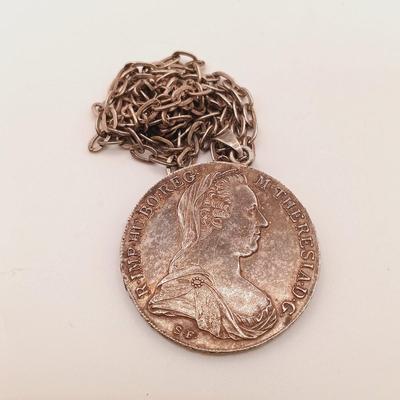 LOT 170: 90% Silver 1780 Maria Theresa Thaler Spanish Coin Pendant