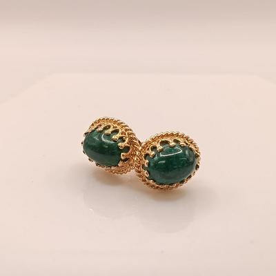 LOT 171: 14K Gold and Malachite Earrings 2.4gtw