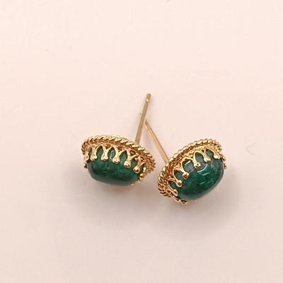 LOT 171: 14K Gold and Malachite Earrings 2.4gtw