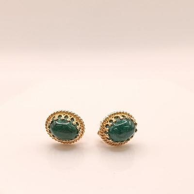 LOT 171: 14K Gold and Malachite Earrings 2.4gtw