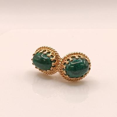 LOT 171: 14K Gold and Malachite Earrings 2.4gtw