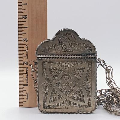 LOT 173: Vintage Quran Travel Box with Yemeni Silver-Tone and Bakelite Necklace