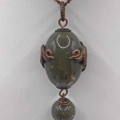 LOT 176: Vintage Jan Michaels Snake Tassle Necklace, Heavy Stone Bracelet, Painted Wood Earrings & More