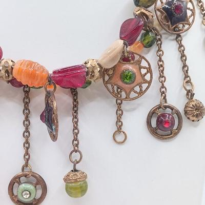 LOT 176: Vintage Jan Michaels Snake Tassle Necklace, Heavy Stone Bracelet, Painted Wood Earrings & More