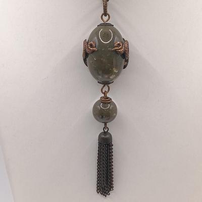 LOT 176: Vintage Jan Michaels Snake Tassle Necklace, Heavy Stone Bracelet, Painted Wood Earrings & More