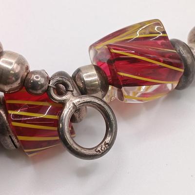 LOT 177: Silver-Tone and Art Glass Bead Bracelet, Glass Leaf Pendant Necklace & More