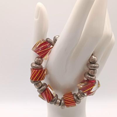 LOT 177: Silver-Tone and Art Glass Bead Bracelet, Glass Leaf Pendant Necklace & More