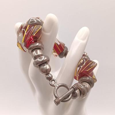 LOT 177: Silver-Tone and Art Glass Bead Bracelet, Glass Leaf Pendant Necklace & More