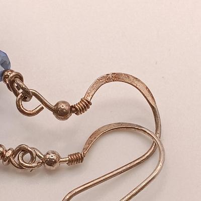 LOT 179: Vintage Sterling and Marcasite Brooch with Blue Bead Earrings